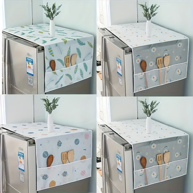 Waterproof refrigerator dust cover with cute cartoon design - multifunctional kitchen storage and hanging bag for home or restaurant use.