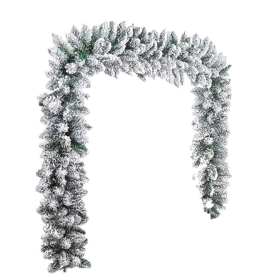 Snow flocked Christmas garland measuring 274.32cm, perfect for Xmas tree, stairs, and fireplace decor.