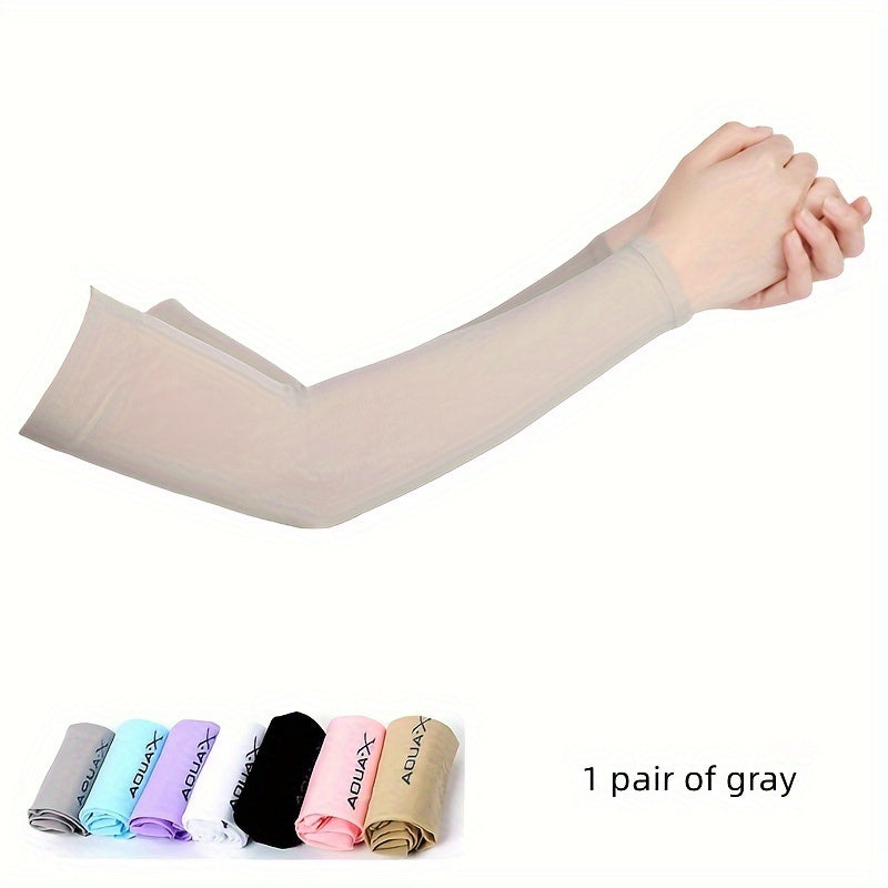 Protective arm sleeves made of high-elastic nylon ice fabric provide UV protection for various outdoor activities such as driving, fishing, running.