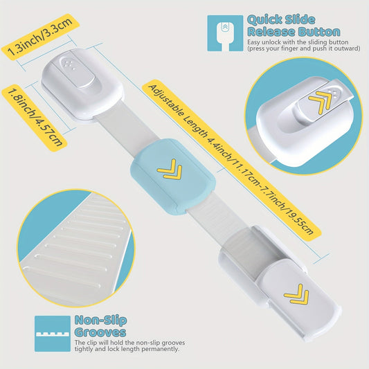 Set of 4 Easy-to-Install Child Safety Locks - Adjustable Cabinet & Drawer Latches for Childproofing, No Drilling Required, Made of Lead-Free White Plastic