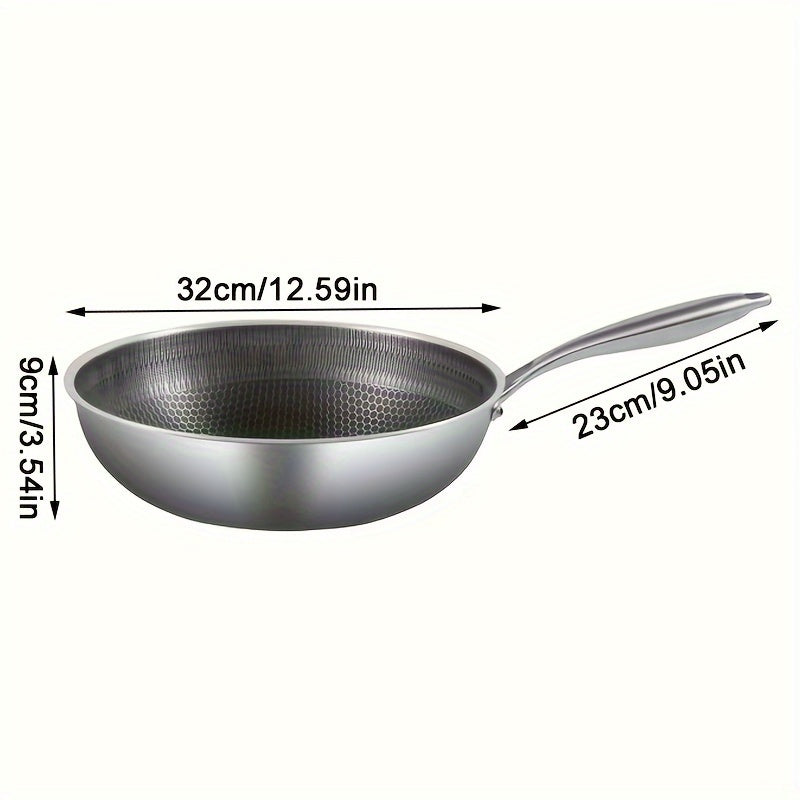 Stainless Steel Wok with Honeycomb Non-Stick Design - Versatile for Gas & Induction Stoves, Ideal for Cooking and Baking Necessities