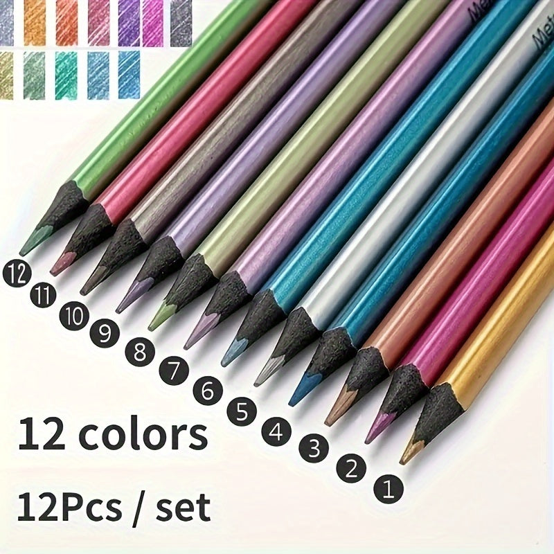 12 metallic color pencils for art, coloring, and creative DIY projects