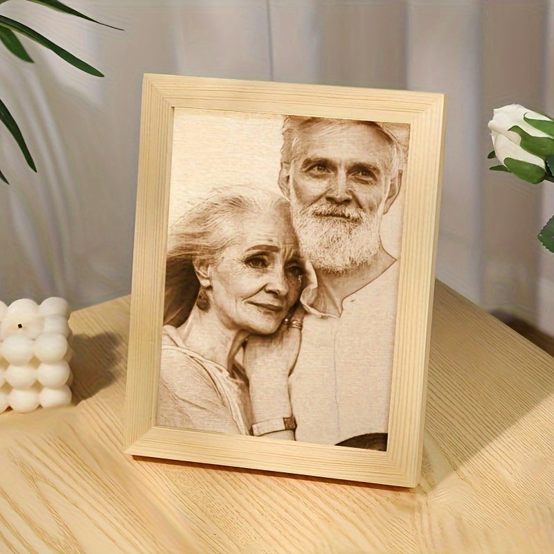 Customized Wooden Photo Frame - Engraved Picture Holder for Couples, Ideal for Birthday, Anniversary, Wedding & Valentine's Day Presents. Add Your Own Picture, Perfect for Boyfriends, Girlfriends, and Home Décor.