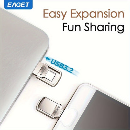 EAGET High-Speed Mini USB-C Flash Drive - 32GB/64GB/128GB, Dual OTG & USB Type-C Memory Stick for various devices.