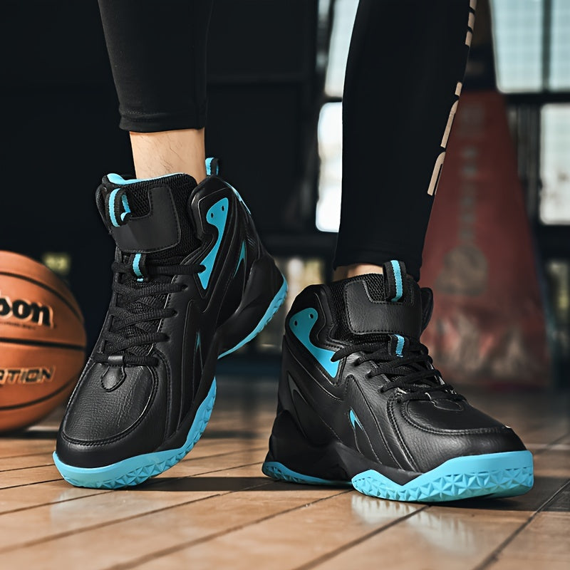 Men's High Top Basketball Shoes designed for PLUS SIZE individuals. Features include comfort, breathability, non-slip, shock absorption, and lace-up design. Suitable for indoor/outdoor