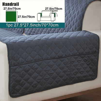 Quilted sofa cover in grey and white, with diamond stitching and spillproof technology. Fits all seasons, suitable for single to four-seater sofas. Machine washable for easy care.