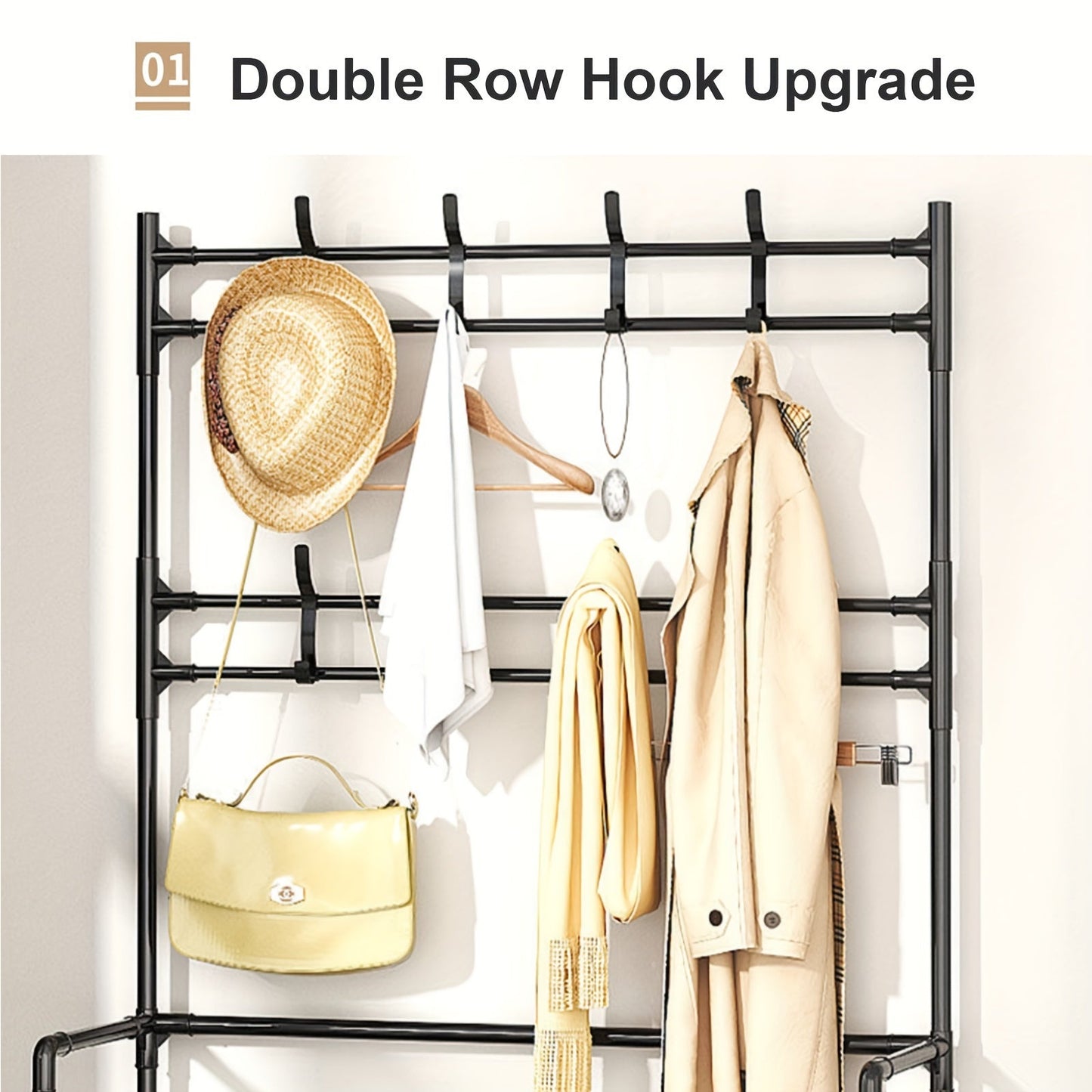 Multi-functional 4/5-Tier Entryway Organizer featuring a Shoe Rack and Hooks - Excellent for storing Keys, Coats, Hats, and Umbrellas - Great for use in Home, Office, or Dormitory Settings.