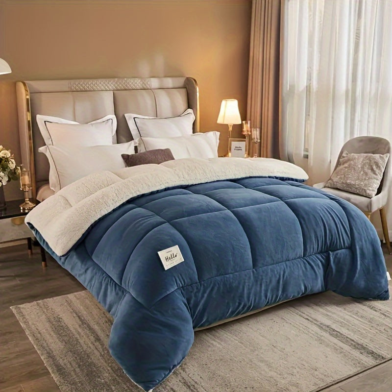 Contemporary Reversible Plaid Comforter - All-Season Quilted Duvet Insert with Box Stitch, Made of Ultra Soft Milk Velvet Fabric and Medium Weight Polyester Fill. This Multipurpose Comforter is Machine Washable and Comes in 9 Sizes. Perfect for a