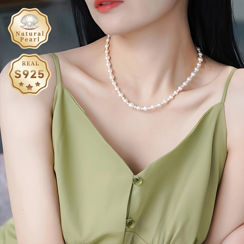 Add a touch of elegance to your look with the MUFAN Freshwater Pearl Necklace for Women. Featuring a luxurious and simple design with a S925 silver clasp, this necklace is perfect for any occasion, from weddings to daily wear. The June birthstone adds a