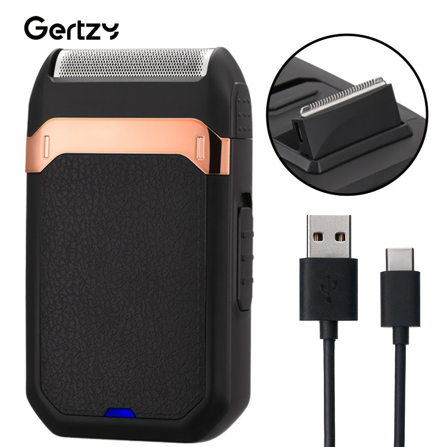 GERTZY Men’s USB Rechargeable Electric Foil Shaver with Stainless Steel Blade, 30-45 Minute Runtime, Black & Rose Golden Design - Ideal for Home or Salon Use, Mini Portable Shaver - Perfect