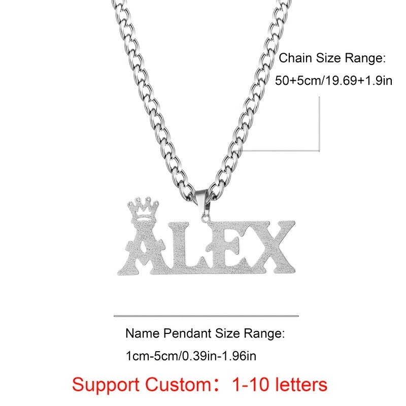 Personalized Name Necklace with Crown Pendant - made from stainless steel with a matte finish. Silver plated and perfect for adding a simple touch of style to your vacation wardrobe. Suitable for both men and women, this necklace also makes a great