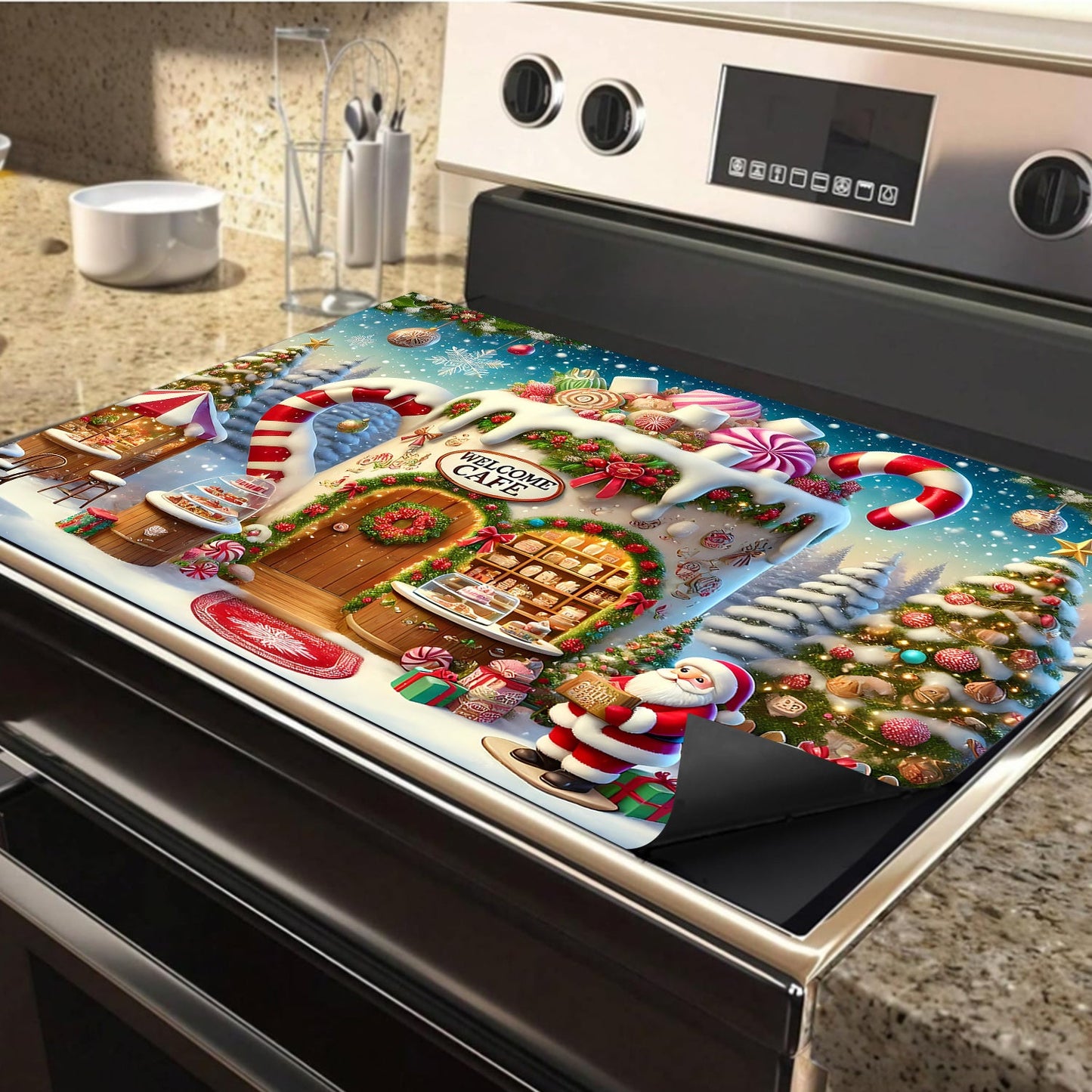 Protect your electric glass stove or cooktop this festive season with the 1pc Festive Christmas Anti-Slip Stove Top Protector. This waterproof, scratch-preventing, and heat-resistant cover is easy to clean and requires no electricity. Keep your