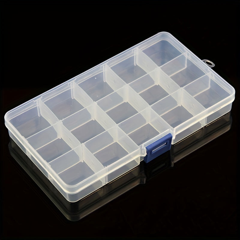 1pc Transparent Storage Box with 15 Grids, ideal for organizing earrings, rings, jewelry, accessories, screws, and small DIY craft parts. Perfect storage solution for home organization.