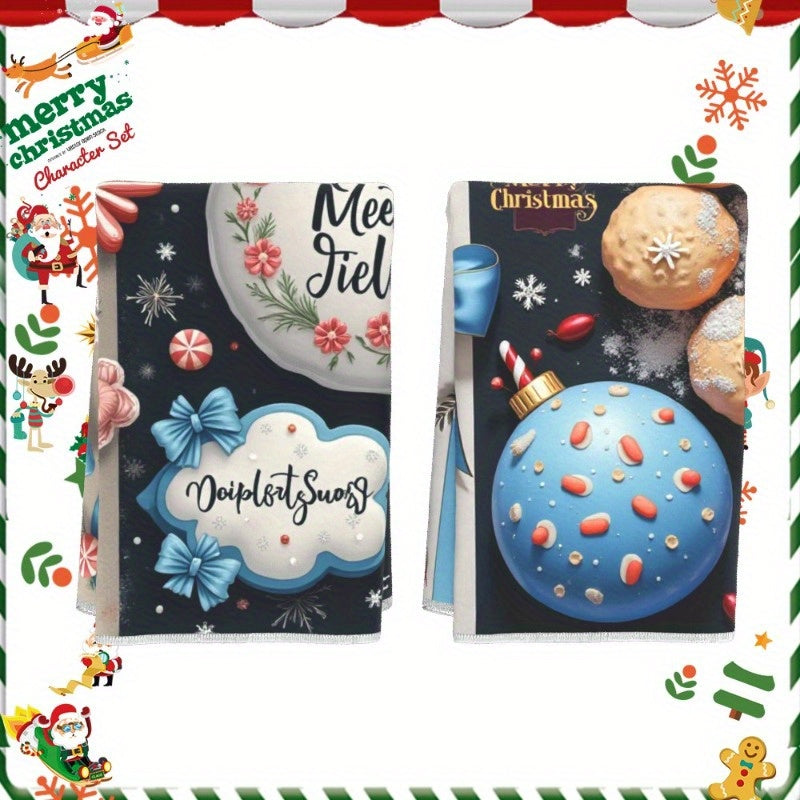 Set of two Christmas kitchen towels measuring 18 by 66.04 cm each. Perfect for holiday decor and spreading festive cheer. Merry Christmas from PHANF.