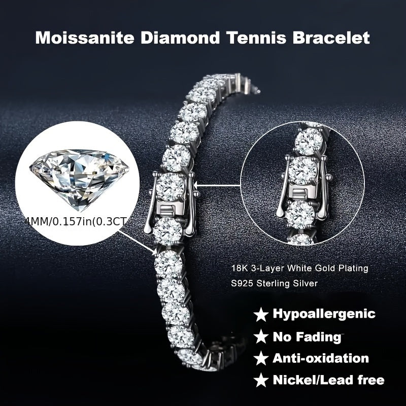 Exquisite Moissanite Tennis Bracelet Set with 10.5-14 Carat Lab-Created Diamonds - Crafted from Hypoallergenic 925 Sterling Silver and Finished with White Golden Plating, Perfectly Elegant and Boho-Chic, Adorned with Natural Stones, Perfect for Everyday