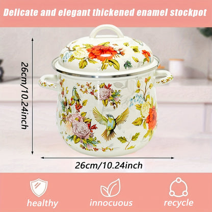 Handcrafted Enamel Soup Pot with 117.54oz Capacity - Versatile for All Stovetops, Great for Stews & Serving, Perfect Christmas Gift for the Cook in Your Life.