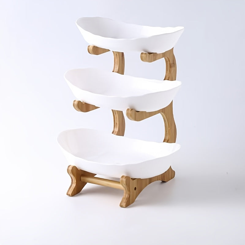 Wooden 3-Tier Fruit Stand for Kitchen Use - No Batteries Needed for Multiple Purposes