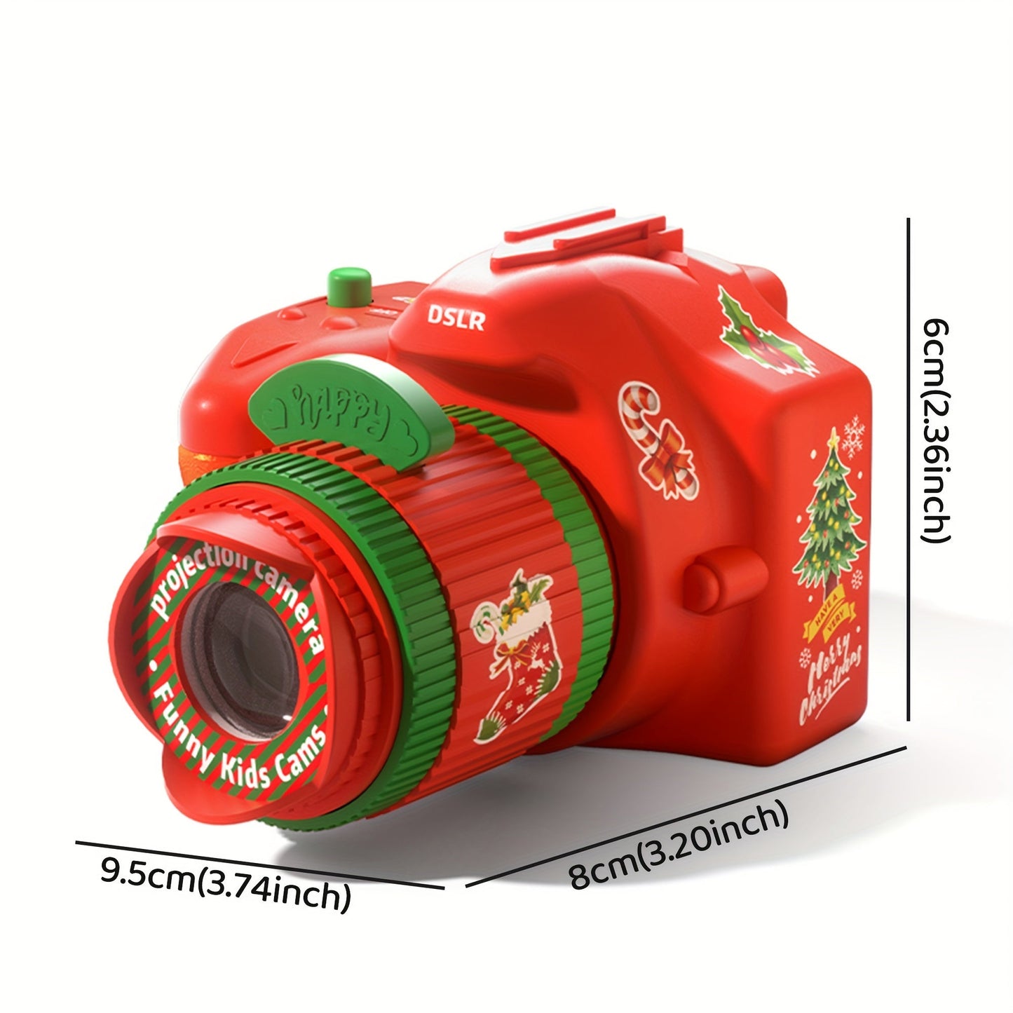 Christmas Projector Camera Toy for Kids - Green ABS Plastic Photo Lamp, Battery-Powered, Ideal for Halloween and Holiday Presents.