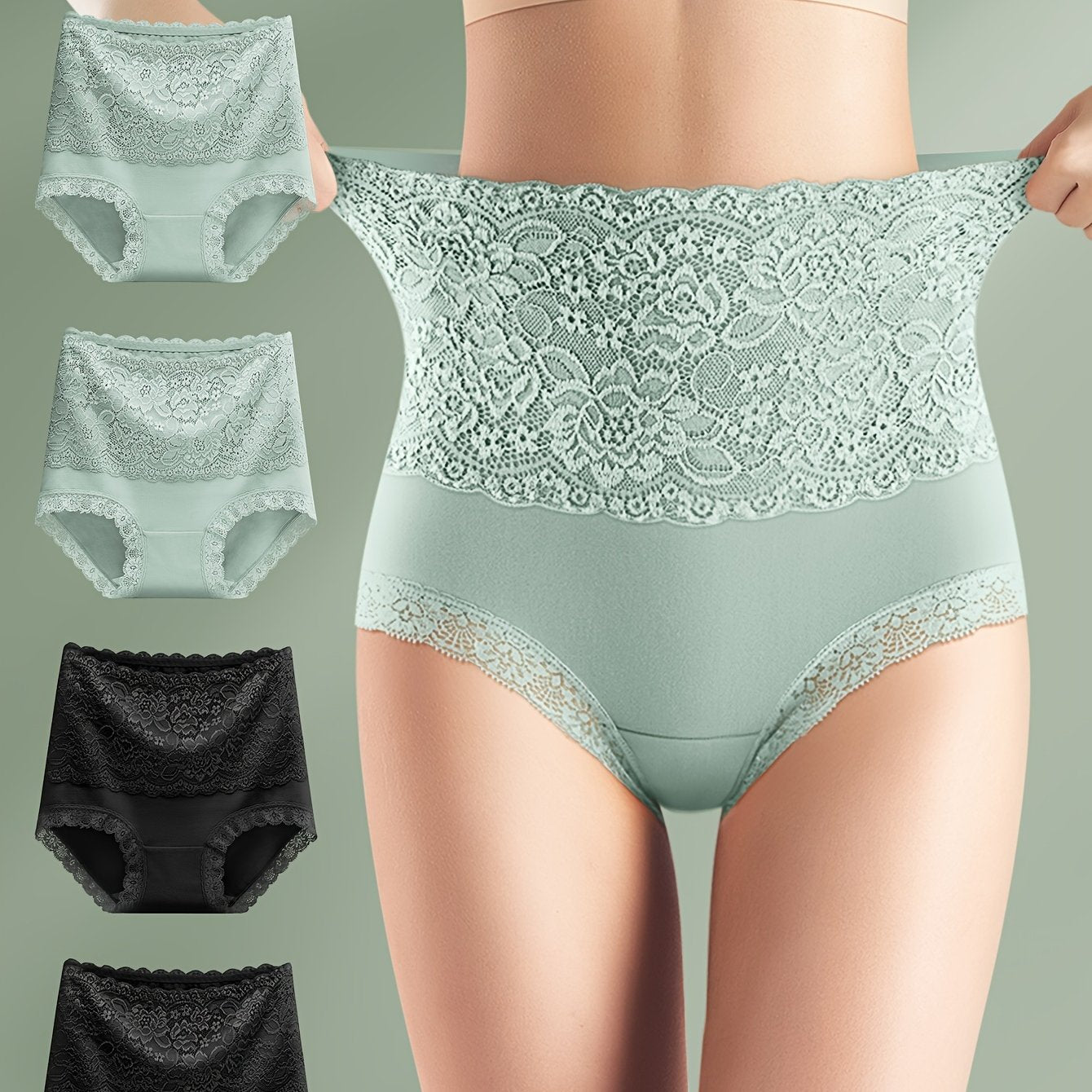 Set of 4 high waist shaping panties with floral lace design to control tummy and lift butt, ideal for women's underwear and shapewear.