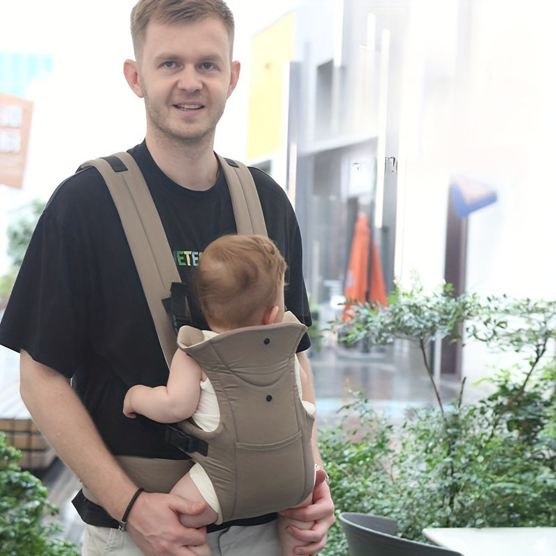 Adjustable polyester baby carrier for infants and toddlers up to 15.88KG, with ergonomic design and front carry wrap. Suitable for newborns to 3-year-olds.