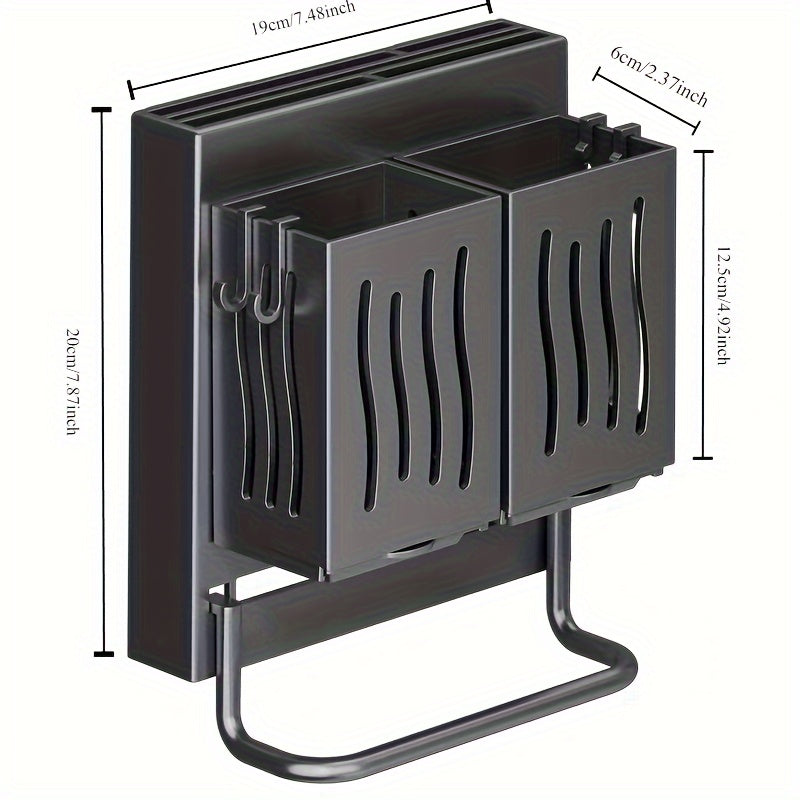 Kitchen Organizer for Wall Mounting - Holds Chopsticks and Knives, Easy Installation without Drilling, Made of Strong PP Material