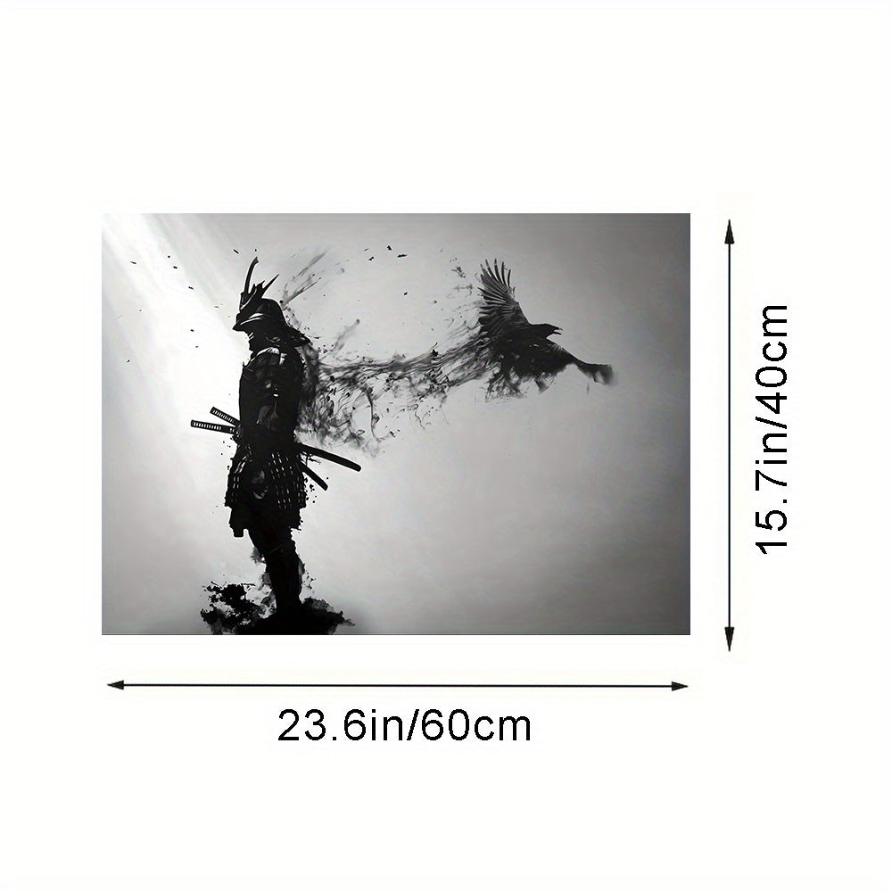 Black and white Japanese samurai poster for living room decor, canvas painting without frame.