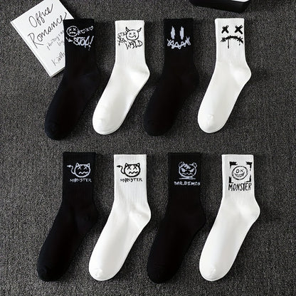 Men's trendy graffiti crew socks, 3/5/8/10 pairs, breathable and comfy for outdoor wear