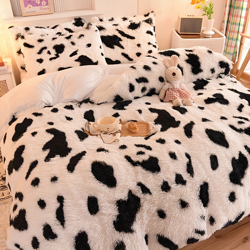 Leopard Print Plush Duvet Cover Set - 3 Pieces, Includes 1 Faux Fur Duvet Cover and 2 Pillowcases (No Filler), Soft and Cozy Bedding for Animal Pattern Bedroom Decor.