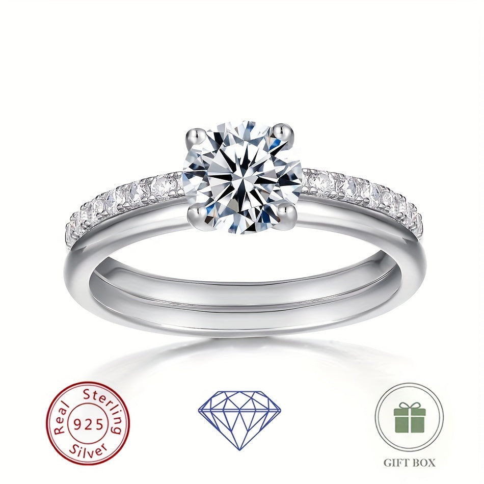 WES Elegant & Sexy Double Band Moissanite Wedding Ring featuring a 1CT stone. Crafted with 925 Sterling Silver and plated with 14K Gold, this stunning ring can also be worn as a removable engagement ring. A timeless and classic fashion piece, perfect for