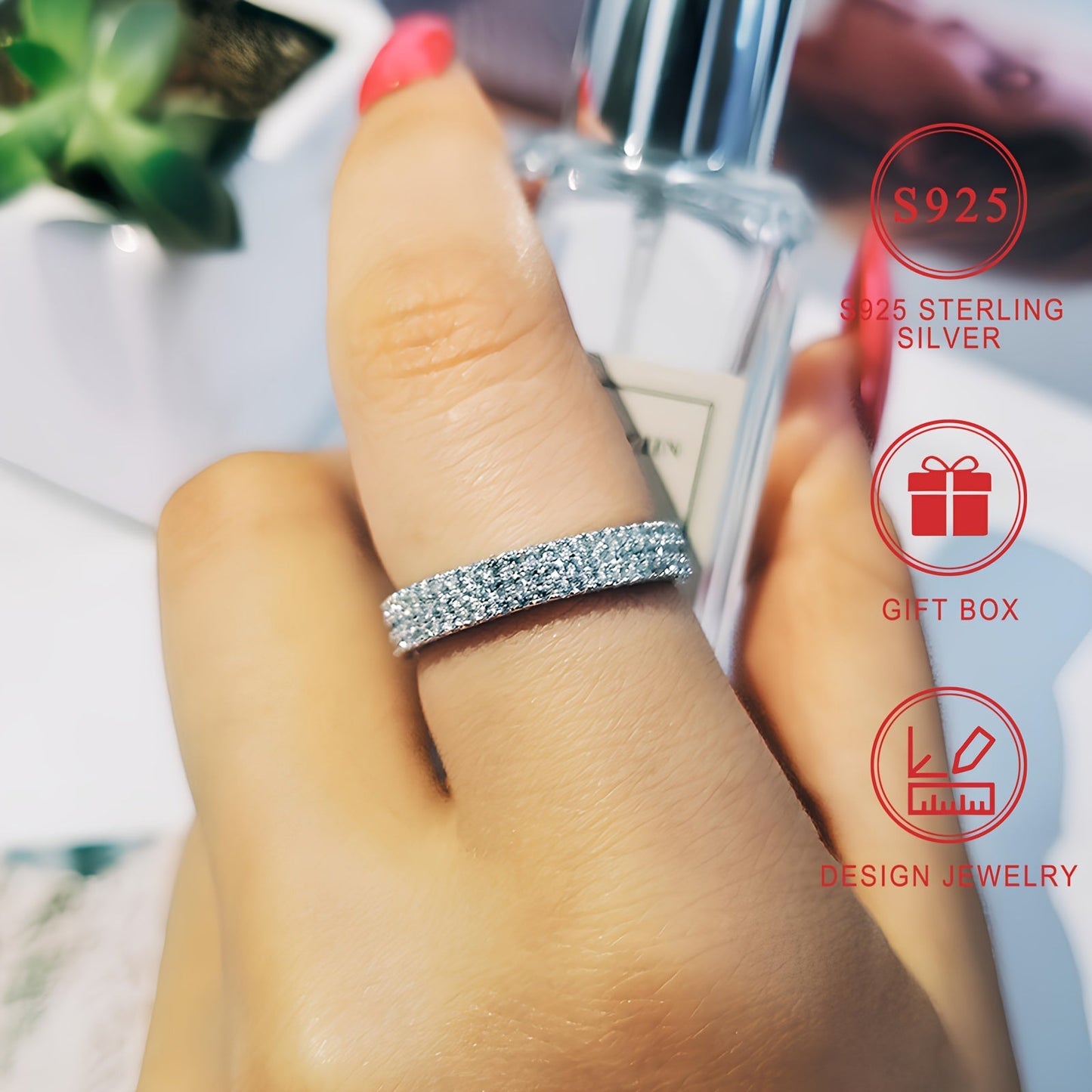 High quality engagement/wedding ring made of 925 sterling silver, featuring sparkling zirconia stones. A perfect gift for that special person, comes with a gift box included.