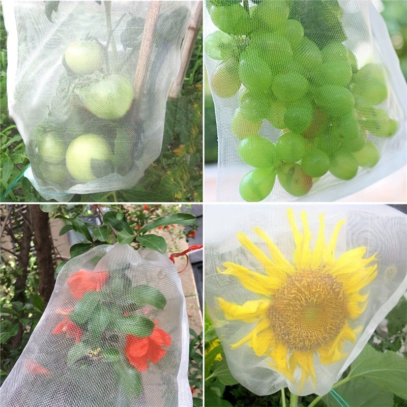 Insect-proof bags for fruits and vegetables available in packs of 20 or 50. These bags are designed to keep fruit flies and birds away from strawberries, figs, grapes, and other fruits. Each bag comes with a drawstring closure and is made from