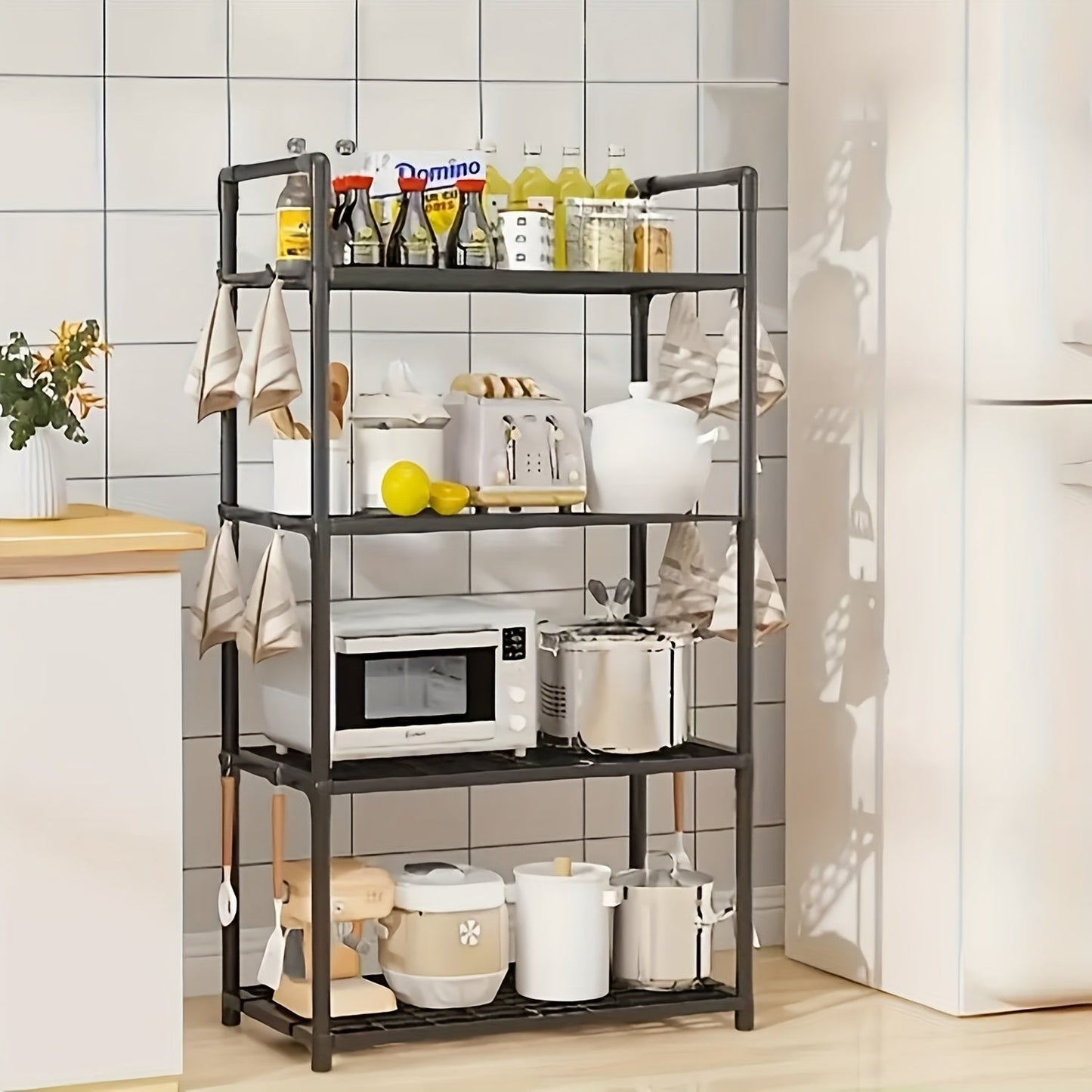 Durable Metal Storage Rack with 4/5 Tiers, Ideal for Kitchen and Garage Organization, Strong Multi-Layer Shelf Unit, Versatile Household Furniture for Kitchen Use