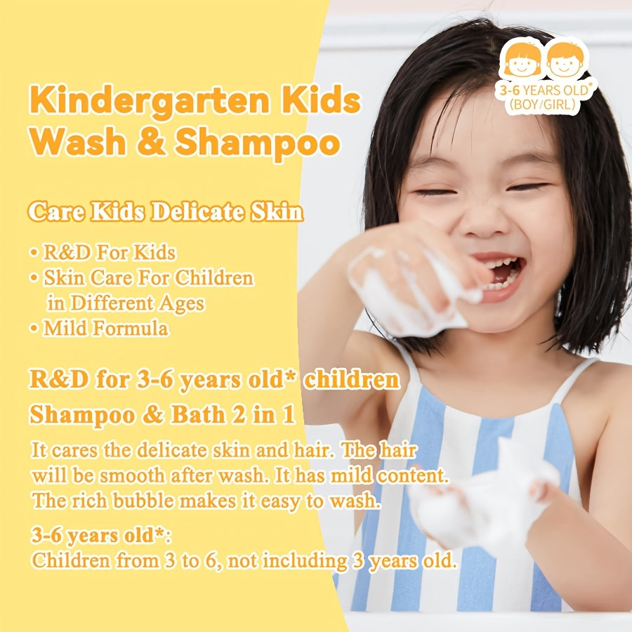 Introducing the 1pc Yaby Kindergarten Kids 2-in-1 Wash & Shampoo! Perfect for boys and girls aged 3-6, this gentle formula is designed to hydrate and nourish delicate skin and hair. With a sweet nutty aroma, this product creates a rich foam for a