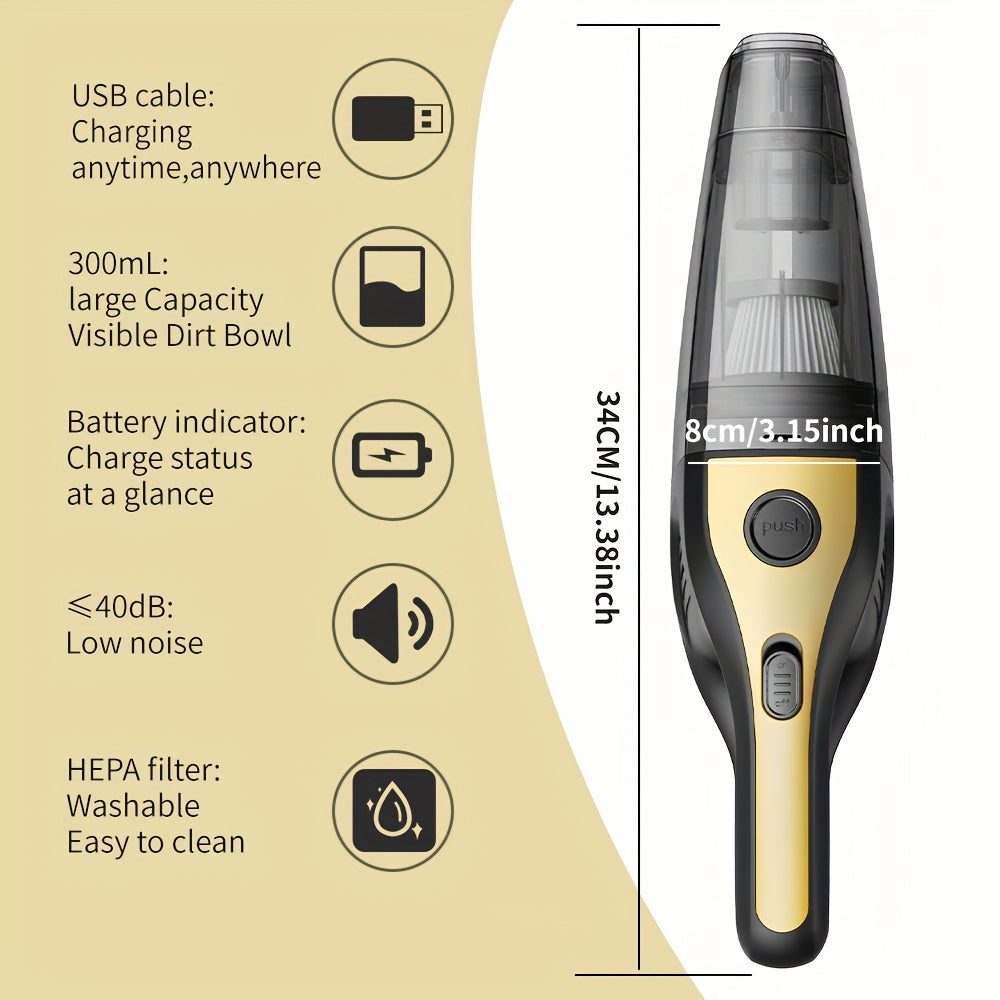 Avtomobillar uchun qo'lga olinadigan vakuum tozalagich - simsiz va portativ, 2000mAh*2 batareya, 44W quvvat, past shovqin darajasi, yuqori so'rish quvvati, katta sig'imli batareya.