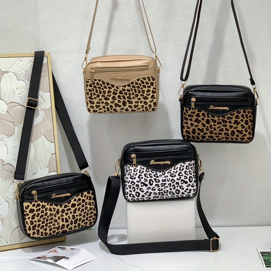 [Modern Appeal] Women's Leopard Print Crossbody Bag with Adjustable Strap - Versatile for Casual Outings, Office, and Daily Commute - Includes Phone Pocket and Coin Purse - Black, Small size