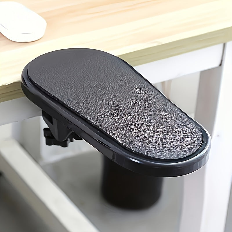 Ergonomic armrest wrist rest for computer desk, providing elbow support to reduce stress and pain during keyboard and mouse use in home office.