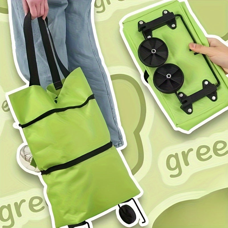 Reusable shopping bag with wheels, large capacity, foldable, multifunctional for storage and shopping.