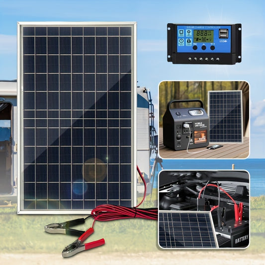 1pc 10W Monocrystalline Solar Panel Kit with Controller Options and USB Solar Charger for various applications. Removable photovoltaic module, solar-powered, no battery included.