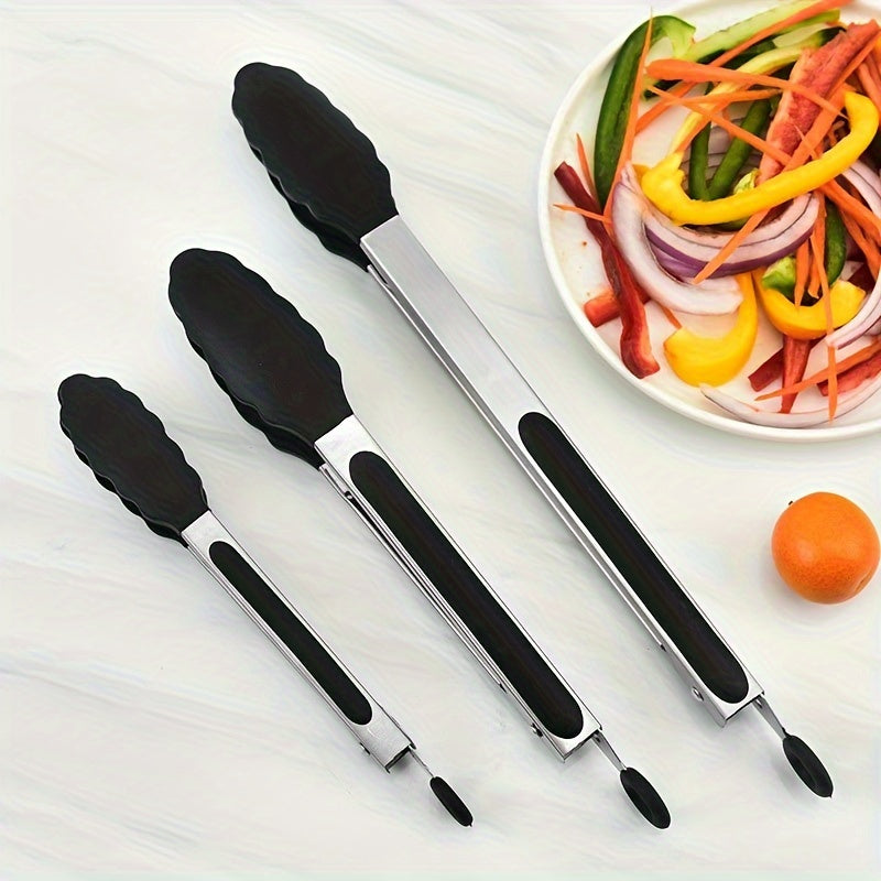 Durable Stainless Steel and Nylon Food Tongs: Heat Resistant, Easy to Grip, Stain-Free; Ideal for BBQs, Picnics, Restaurants and Home Kitchens. Great for Buffet Cooking and Easy to Wash.