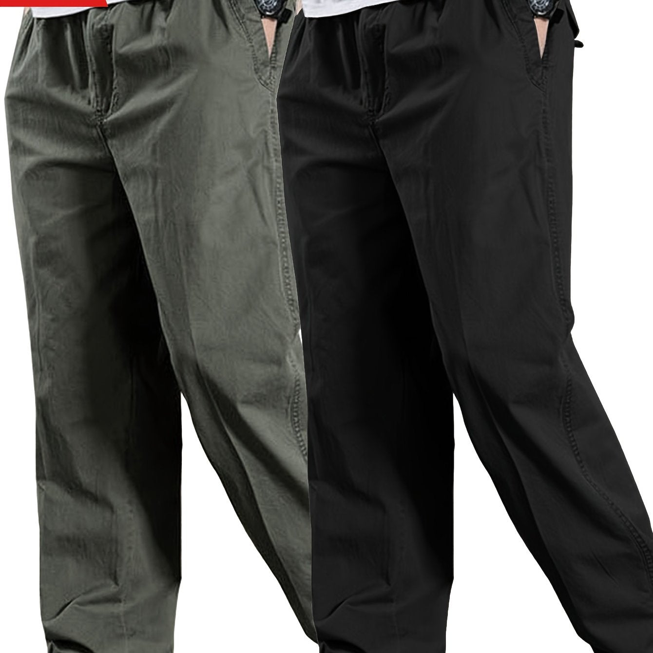 2 pure cotton casual pants for men, solid color, suitable for outdoor wear.