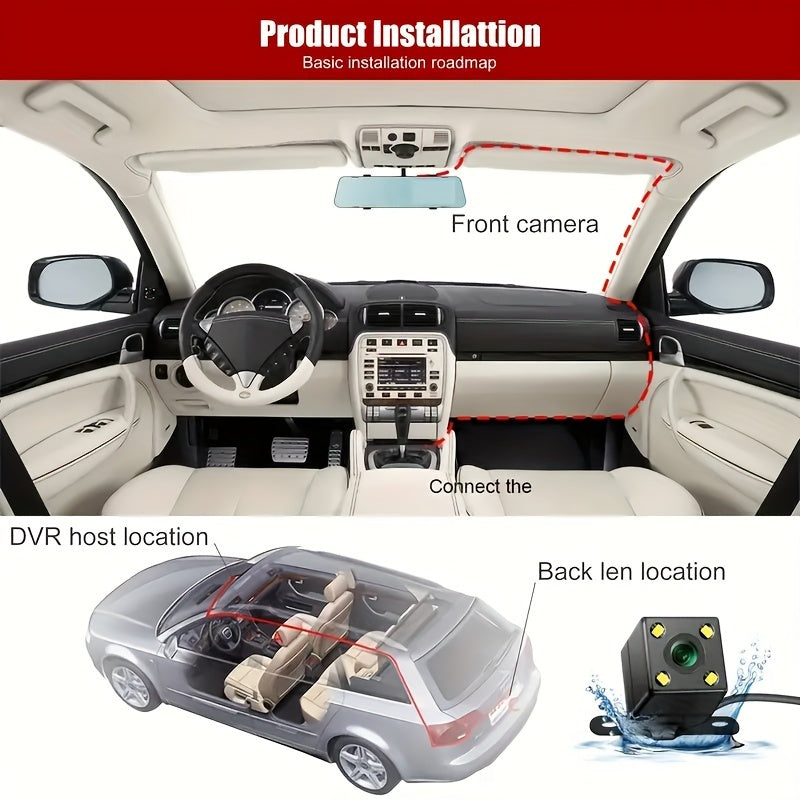 YiXingjia Dual-Lens HD Car Dash Cam with Reverse Image & Loop Recording - Rechargeable Lithium Battery, Memory Card Included