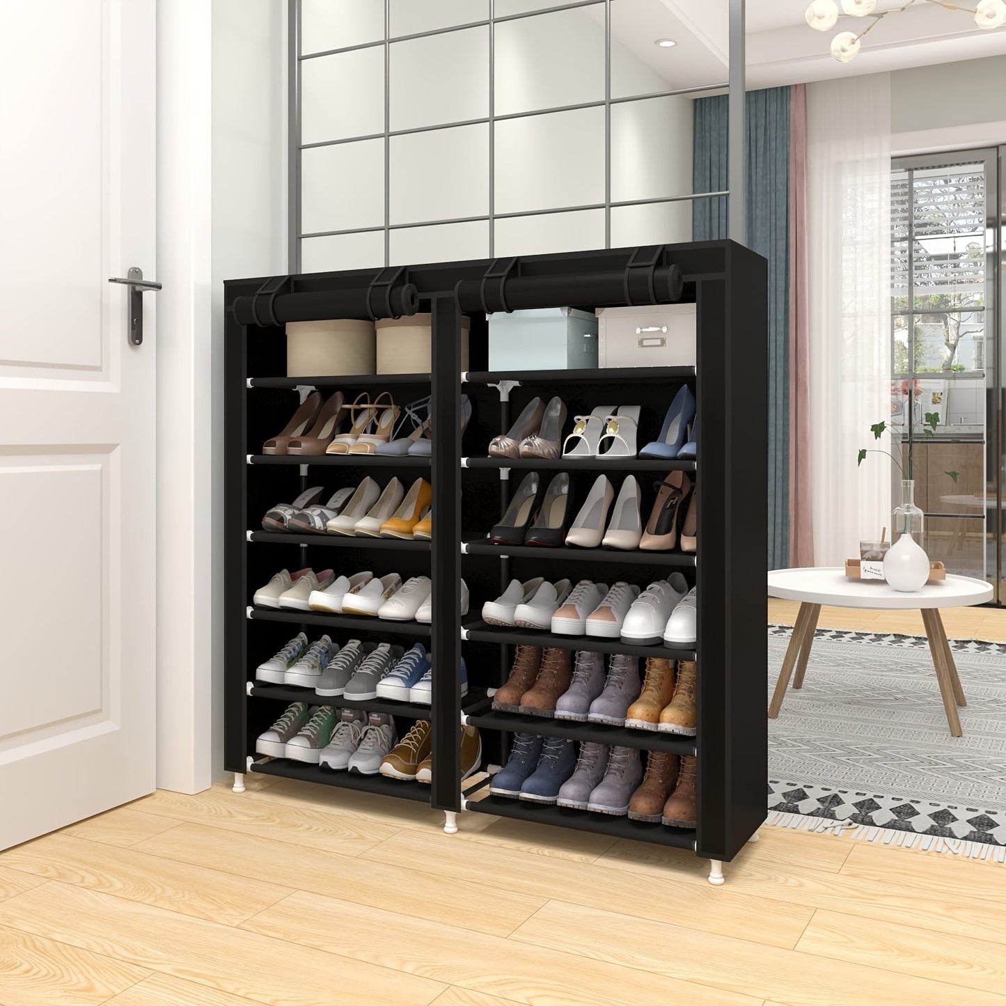 Get organized with this 12-layer shoe rack, perfect for any space in your home. Easy to assemble and free-standing, it provides ample storage for all your shoes while saving valuable space in your entryway, hallway, bedroom, or dorm room.