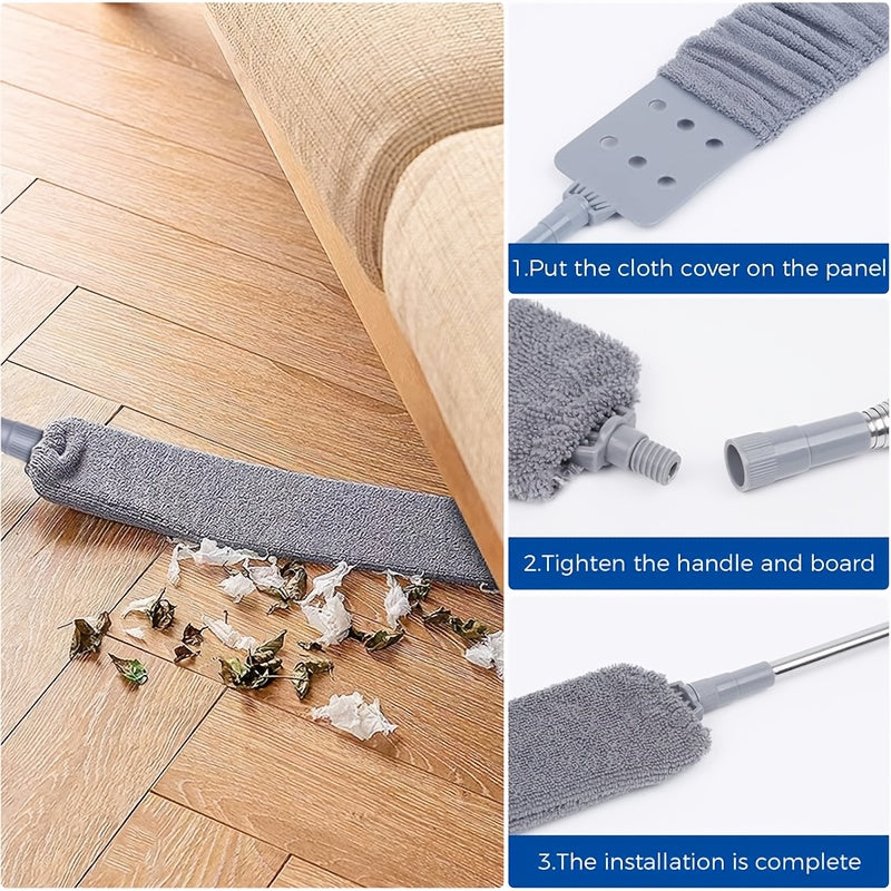 Microfiber Extendable Dust Duster with Retractable Crevice Cleaner, Dual-Use Washable Cleaning Brush for Sofas, Beds, and Furniture