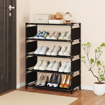 A convenient 5/7-Tier Shoe Rack designed to save space, featuring easy assembly, stackable and expandable capabilities. Made with durable fabric and metal, no batteries needed. Perfect for storing shoes in the living room, dorm, apartment, or home