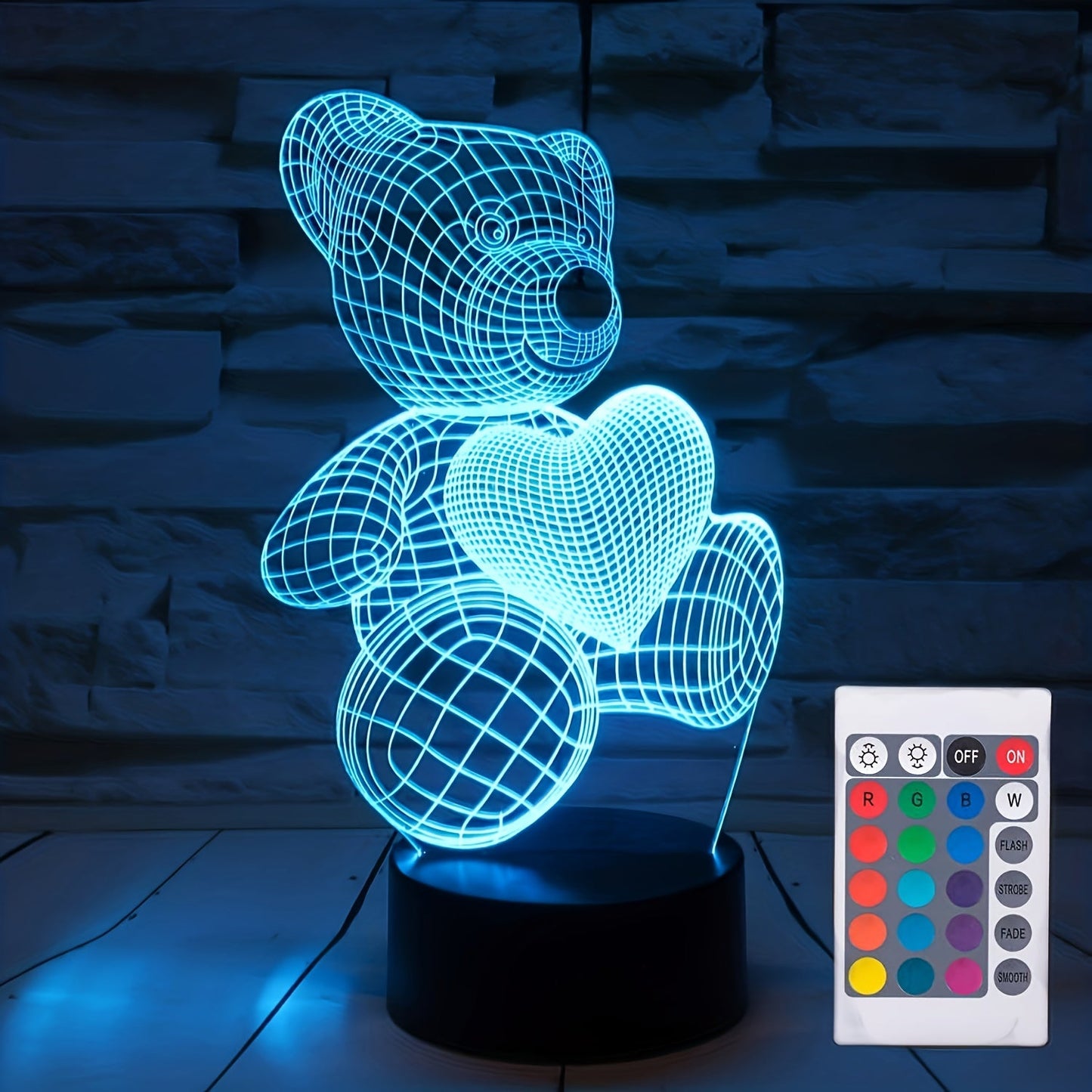 Charming Bear and Heart LED Night Light - Powered by USB, Safe for Eyes, 3D Acrylic Table Lamp for Bedroom Decoration