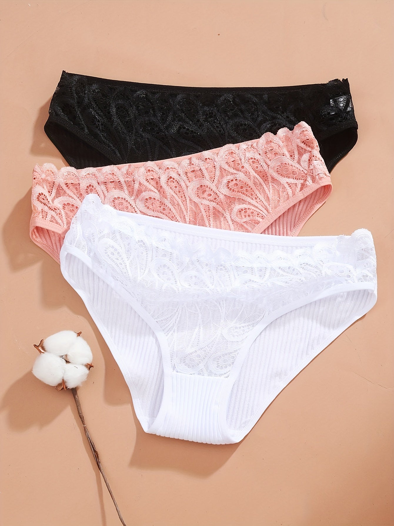 4 lace ribbed briefs, comfortable and breathable, perfect for women's lingerie and underwear.