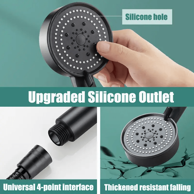 5-setting high-pressure shower head with adjustable flow, wall-mounted, silicone nozzles for better shower experience.