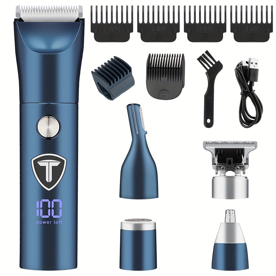 5-in-1 Professional Body Hair Trimmer for Men with Replaceable Ceramic Blade and USB Rechargeable.