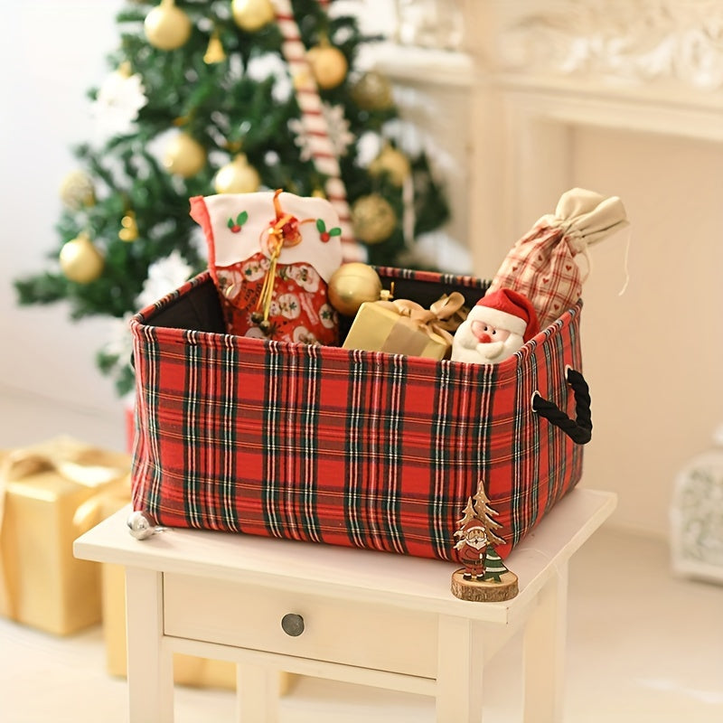 Large Christmas Plaid Basket Gift Bag, Empty and Foldable for Easy Storage; Perfect for Holiday Decorations and Christmas Decorating