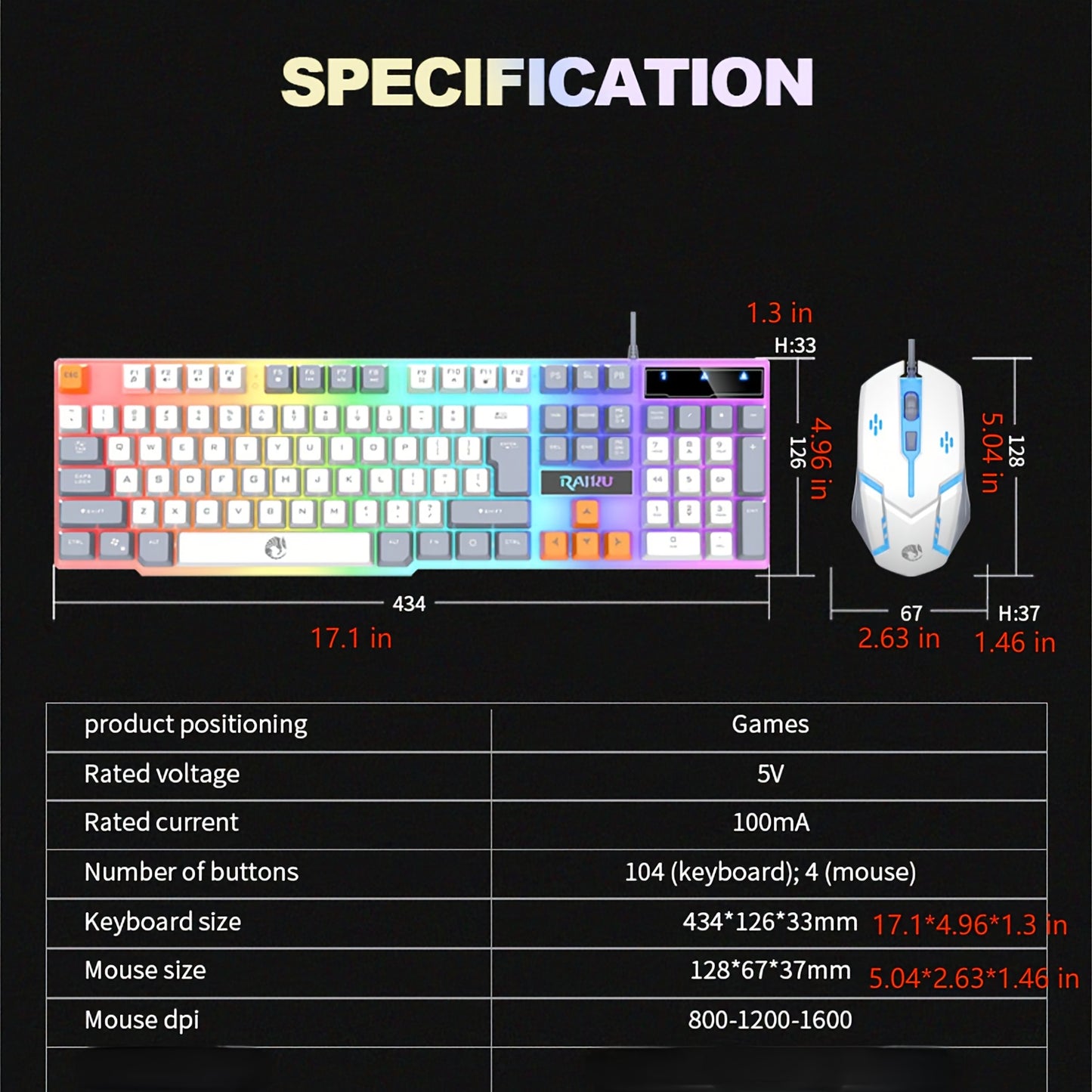 Colorful Glowing Keyboard and Mouse Set for Gaming